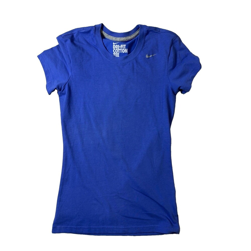 Nike Womens Activewear DRI FIT Logo Sports T Shirt Short Sleeves Blue Size XS